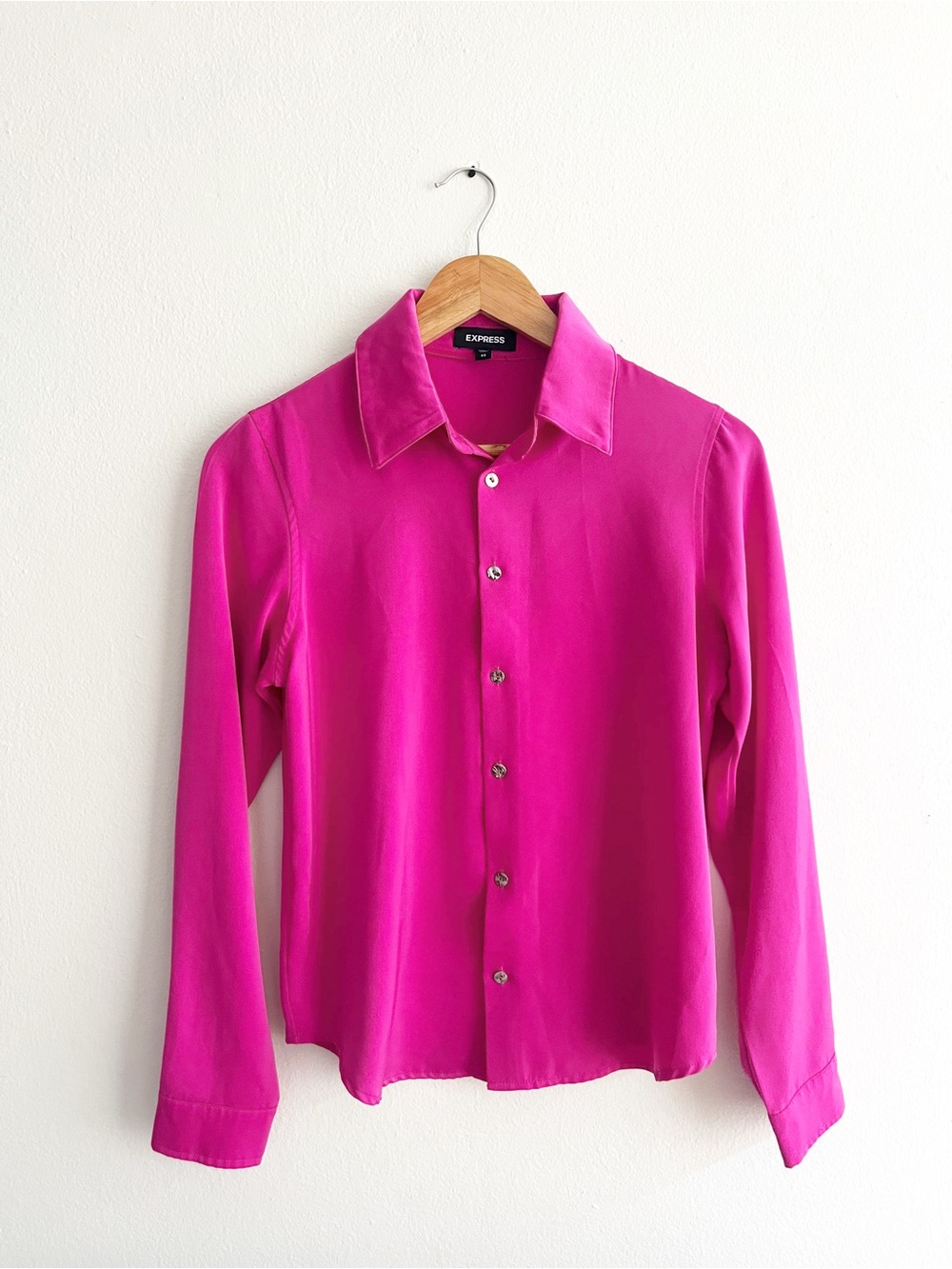 Express Womens Bright Fuchsia Button-Front Shirt